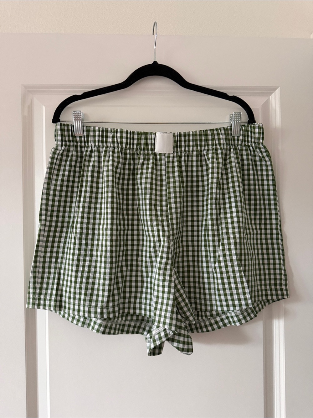 Green Gingham Elastic Waist Shorts